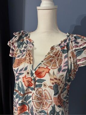 Preloved Omika Wilora Floral Split-Neck Ruffle Sleeve Blouse